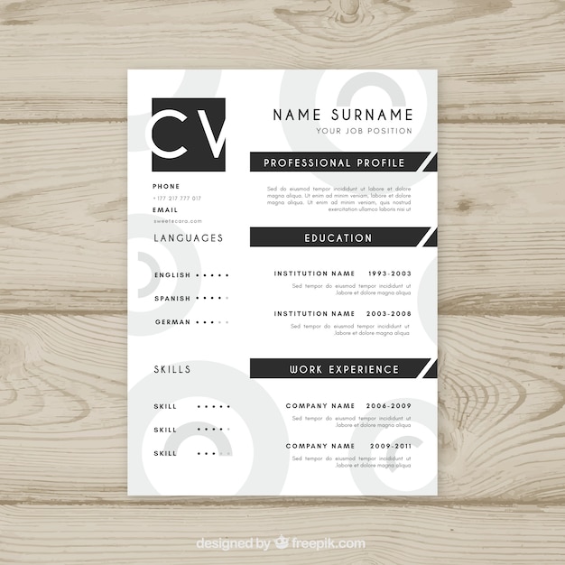 Vector black and white curriculum template