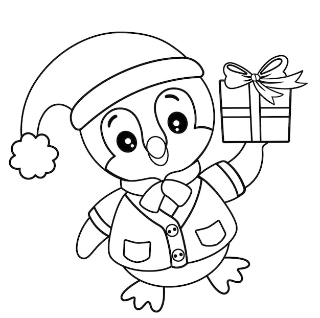 Black and White Cute Penguin vector illustration on Christmas Time Theme