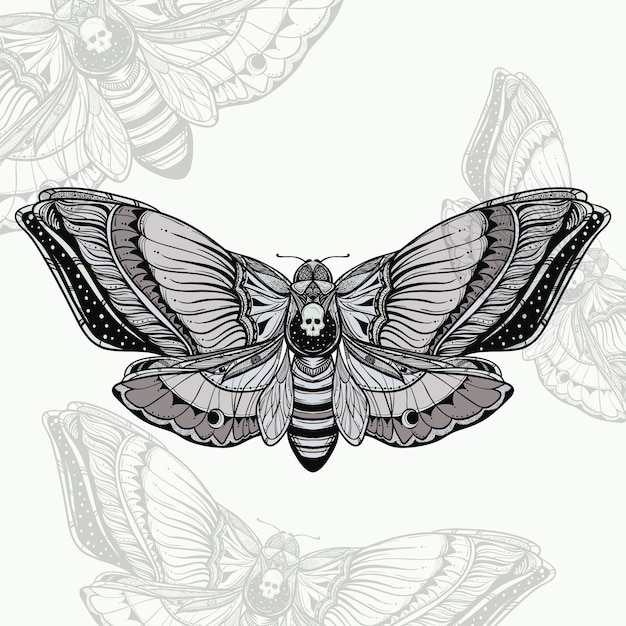 Black and white deadhead butterfly doodle illustration