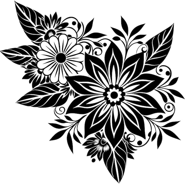 Black and White Decorative Floral Corner Design Vector on White Background