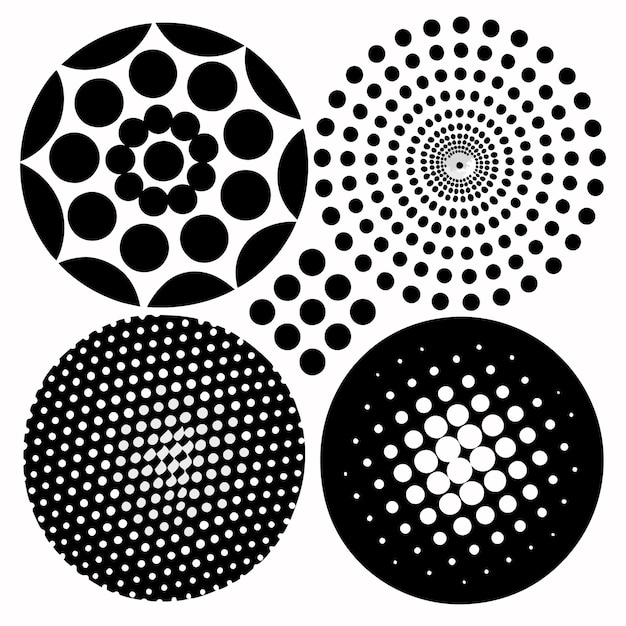 a black and white design with circles and dots