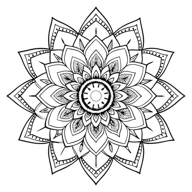 Black and white detailed mandala with geometric patterns