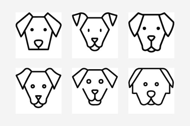 Black and white dog head icon silhouette vector art illustration design image set