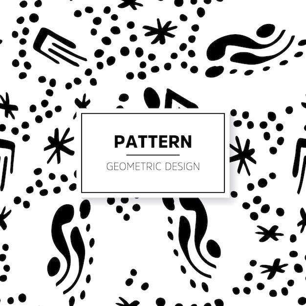 Black and white doodle pattern with abstract shapes