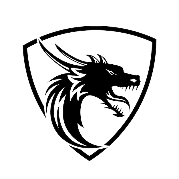 Black and white dragon head logo symbol