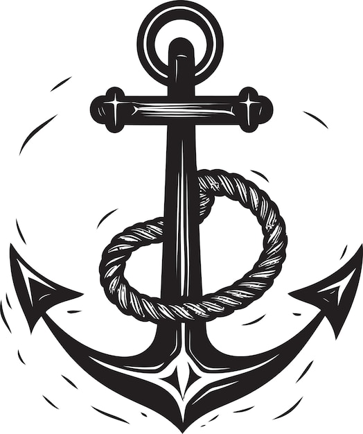 a black and white drawing of a anchor and a rope with a rope on it