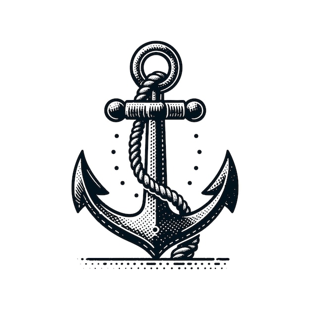 a black and white drawing of an anchor with a anchor on it