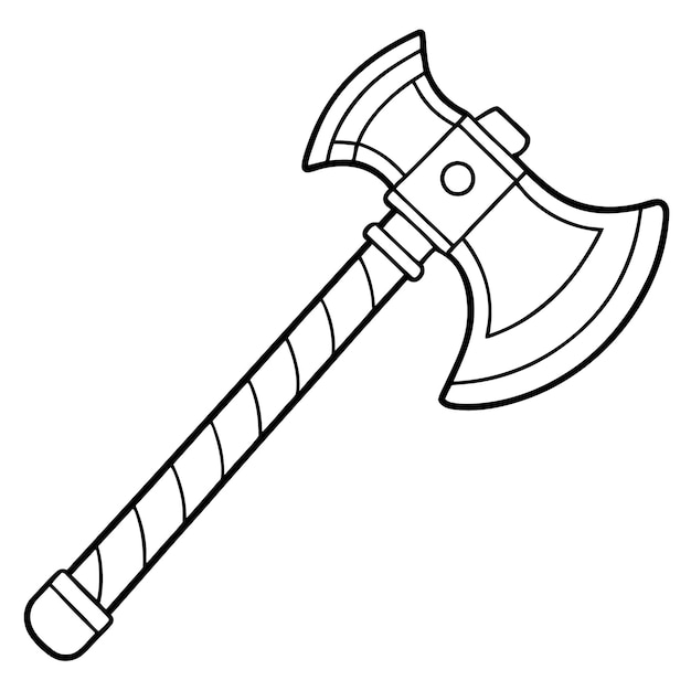 Vector a black and white drawing of a axe with a white background