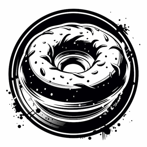 Vector a black and white drawing of a bagel with a hole in the middle