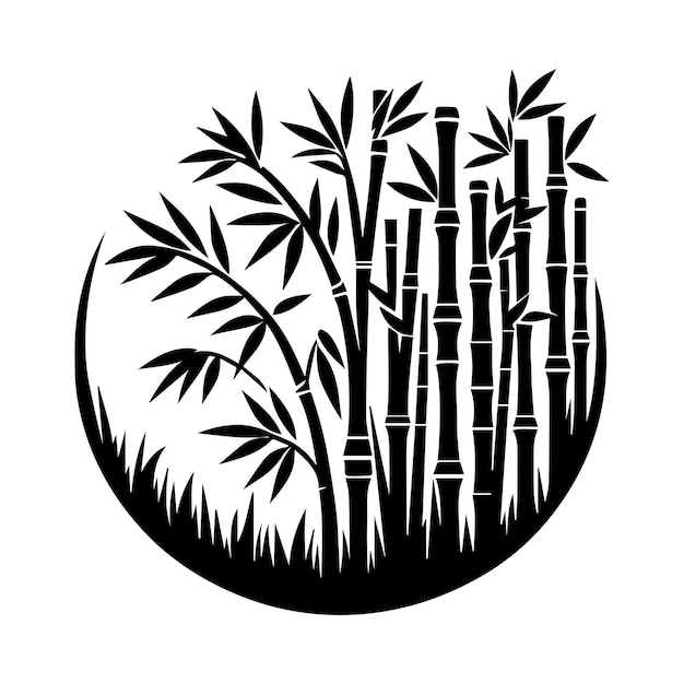 a black and white drawing of bamboo with bamboo in the middle