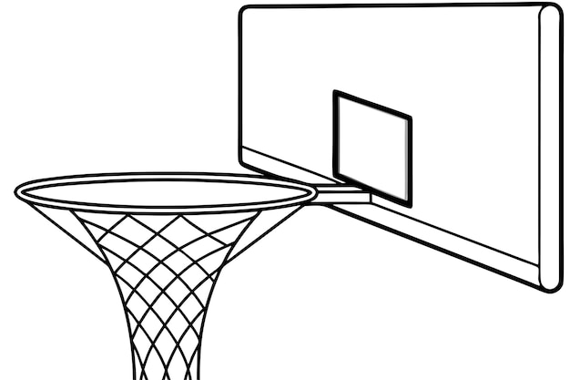 Vector a black and white drawing of a basketball hoop with a net on it