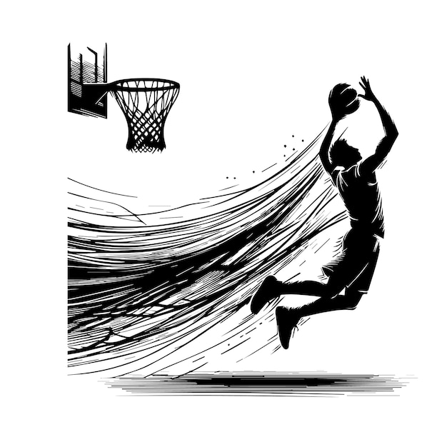 a black and white drawing of a basketball player with the word  basketball  on it