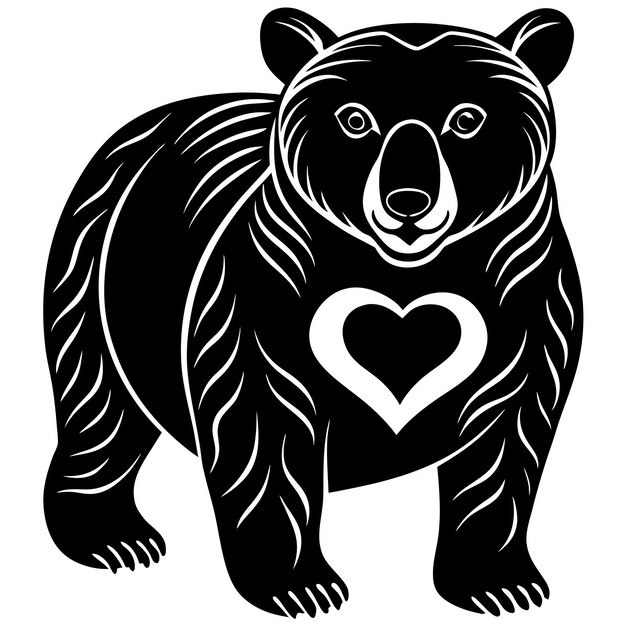 Vector a black and white drawing of a bear with a heart on it