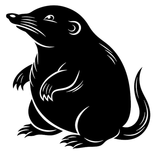 Vector a black and white drawing of a beaver with a head and tail