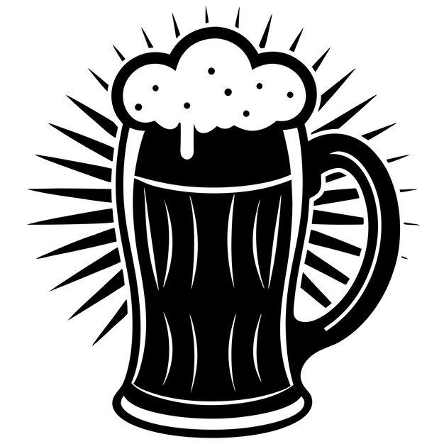 a black and white drawing of a beer mug with a cloud on it