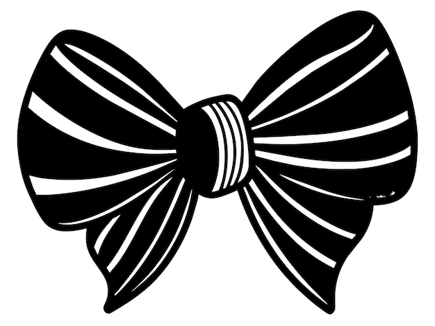 a black and white drawing of a black bow with a white band around it