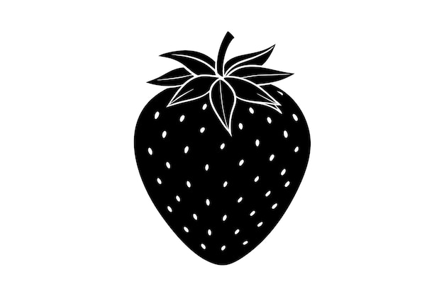 a black and white drawing of a black strawberry with a black outline