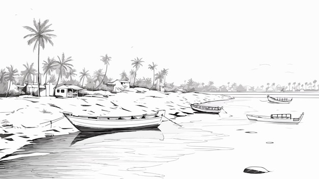 Vector a black and white drawing of a boat and a boat