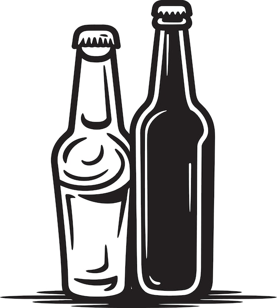 Vector a black and white drawing of a bottle and a bottle of alcohol