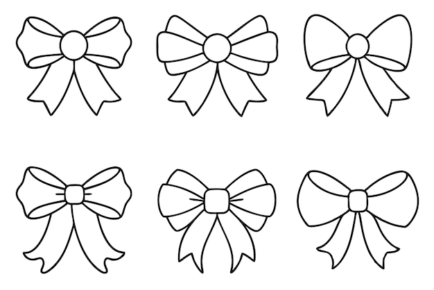 a black and white drawing of a bow with a ribbon on it