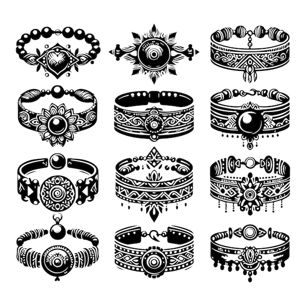 a black and white drawing of a Bracelet with a design of a ring on it