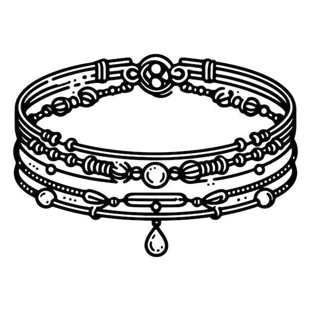 Vector a black and white drawing of a bracelet with a design of a ring on it