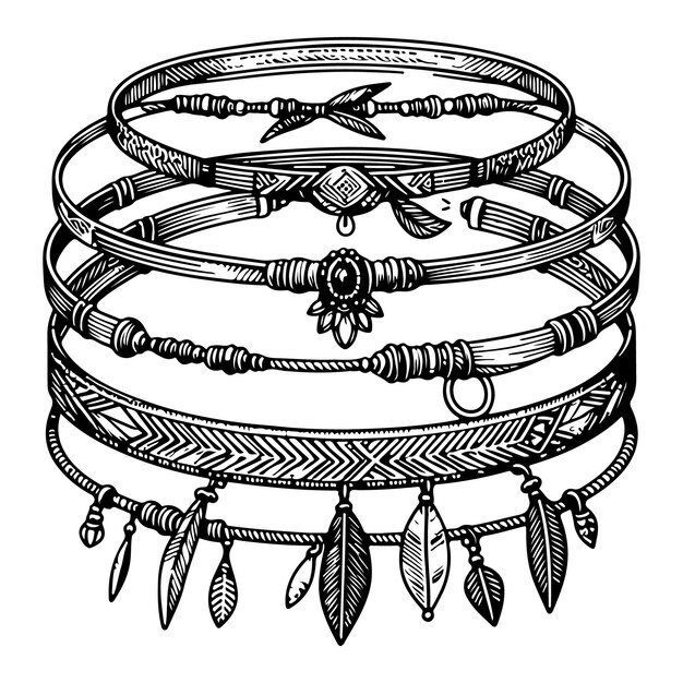 a black and white drawing of a Bracelet with a design of a ring on it