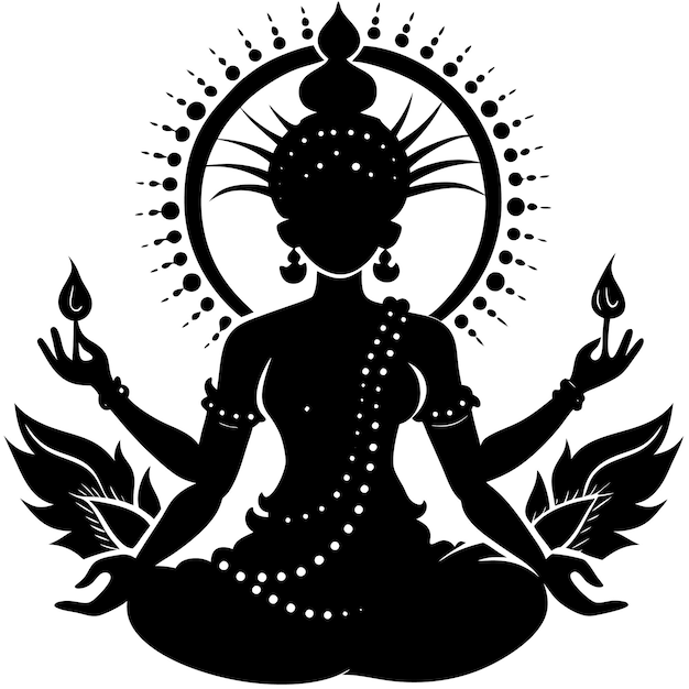 Vector a black and white drawing of a buddha in a circle with the words medio on it