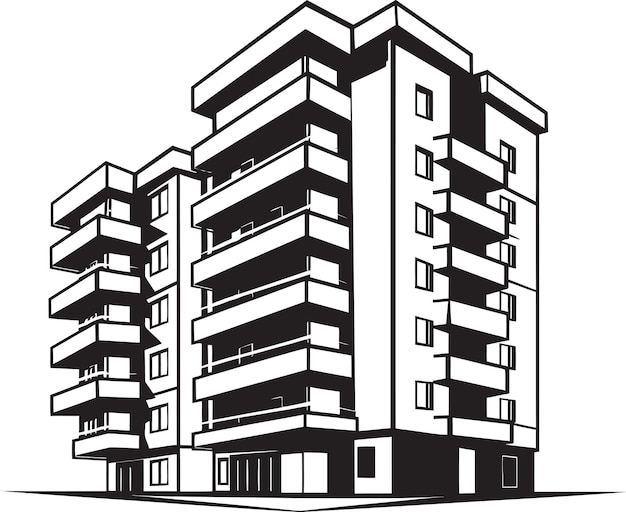 Vector a black and white drawing of a building with the word  apartments  on it