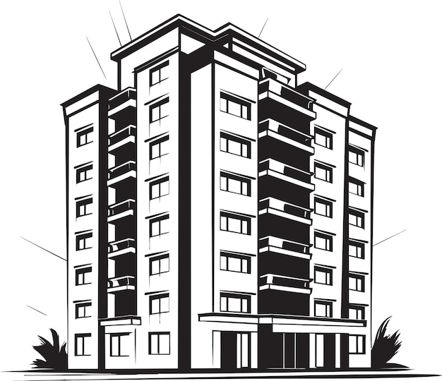 Vector a black and white drawing of a building with the word  apartments  on it