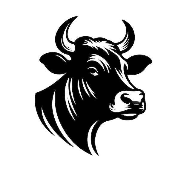 a black and white drawing of a bull with horns