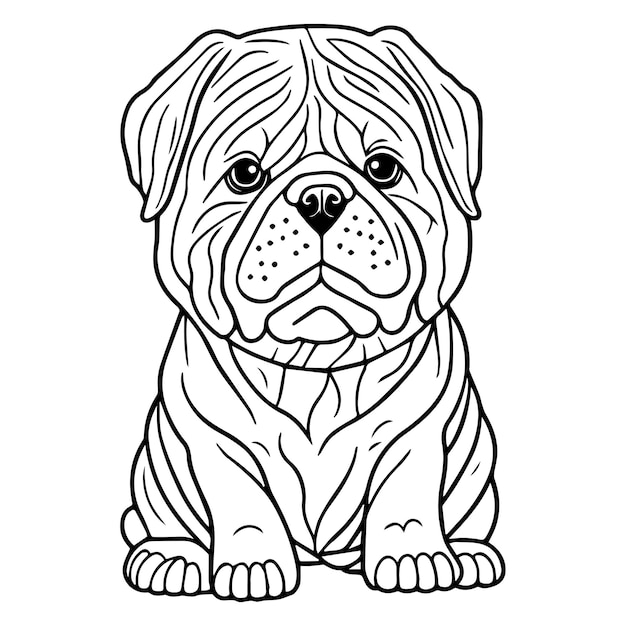 A black and white drawing of a bulldog