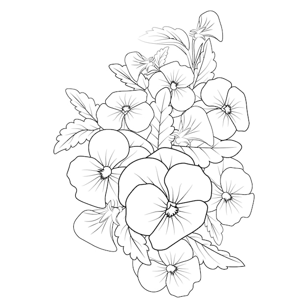 A black and white drawing of a bunch of pansies traditional pansy tattoo pansy coloring pages