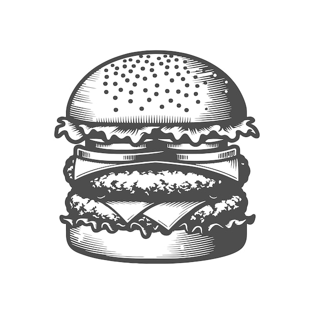 Vector a black and white drawing of a burger silhouette