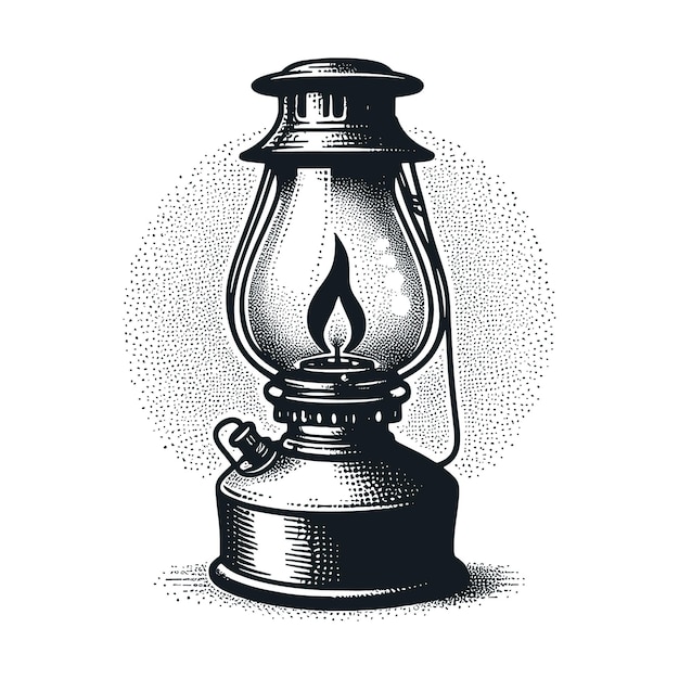 Vector a black and white drawing of a burning lantern with a small snake on it