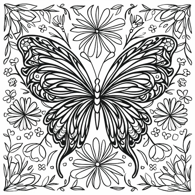 a black and white drawing of a butterfly with a white background