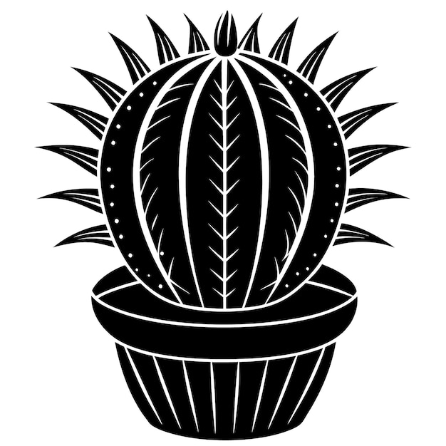 Vector a black and white drawing of a cactus plant with a plant in it