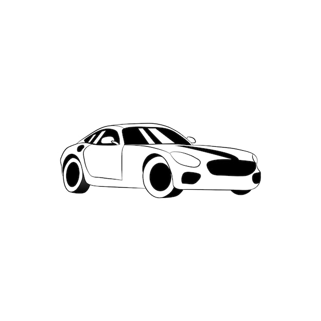 A black and white drawing of a car vector design