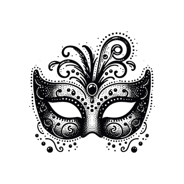 Vector a black and white drawing of a carnival mask