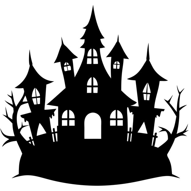 Vector a black and white drawing of a castle with a black silhouette