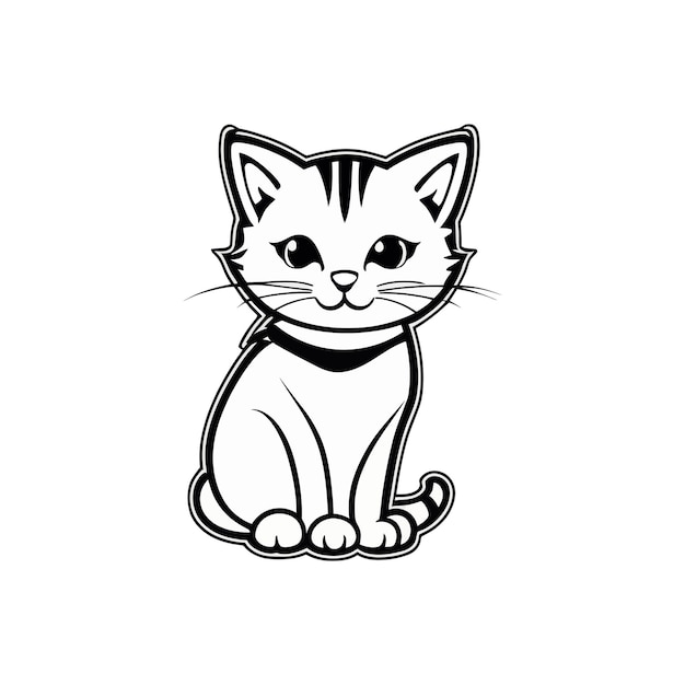 a black and white drawing of a cat with a collar