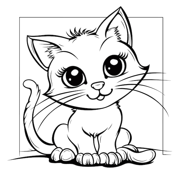 Vector a black and white drawing of a cat with long whiskers