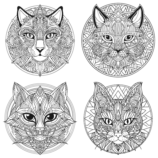 Vector a black and white drawing of a cat with a pattern on it