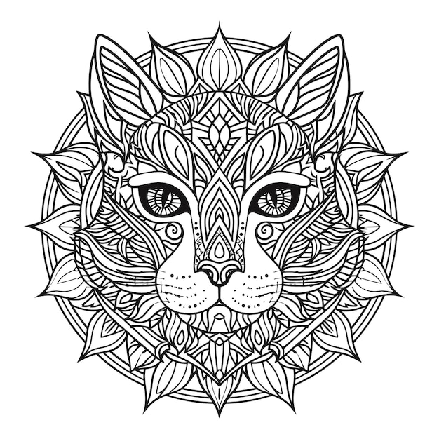 Vector a black and white drawing of a cat with a pattern on it