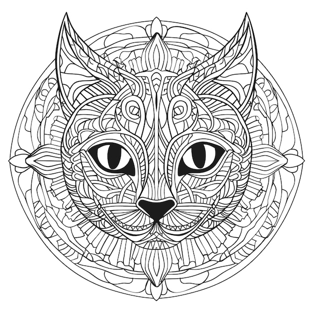 Vector a black and white drawing of a cat with a pattern on it