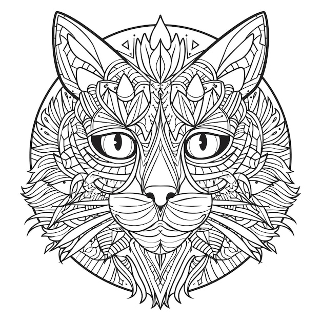 Vector a black and white drawing of a cat with a pattern on it