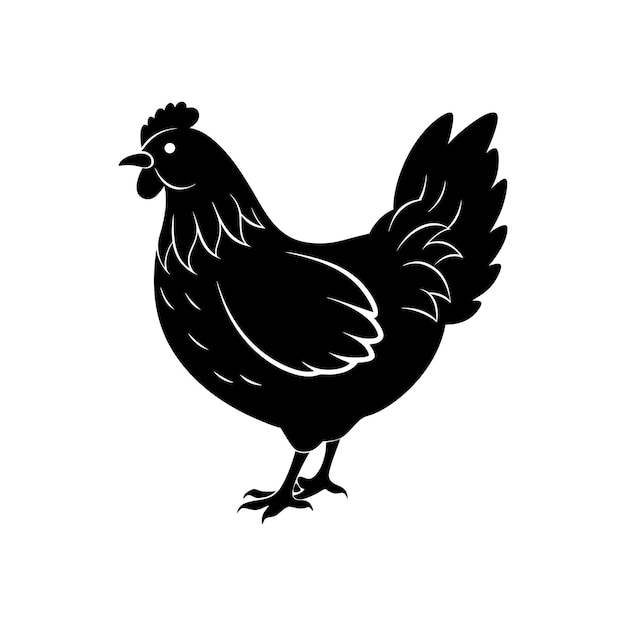 black and white drawing of a chicken on a white background