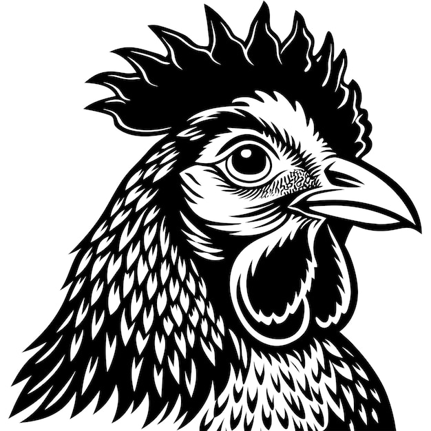 Vector a black and white drawing of a chicken with an open beak