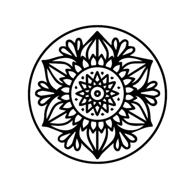 a black and white drawing of a circle with a flower design on it