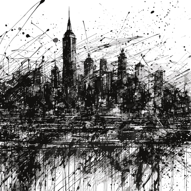 Black and white drawing of City